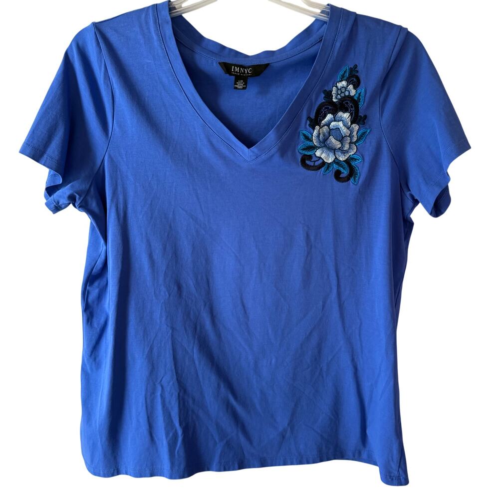 Isaac Mizrahi IMNYC size L Blue Embroidered Blue T-Shirt size
